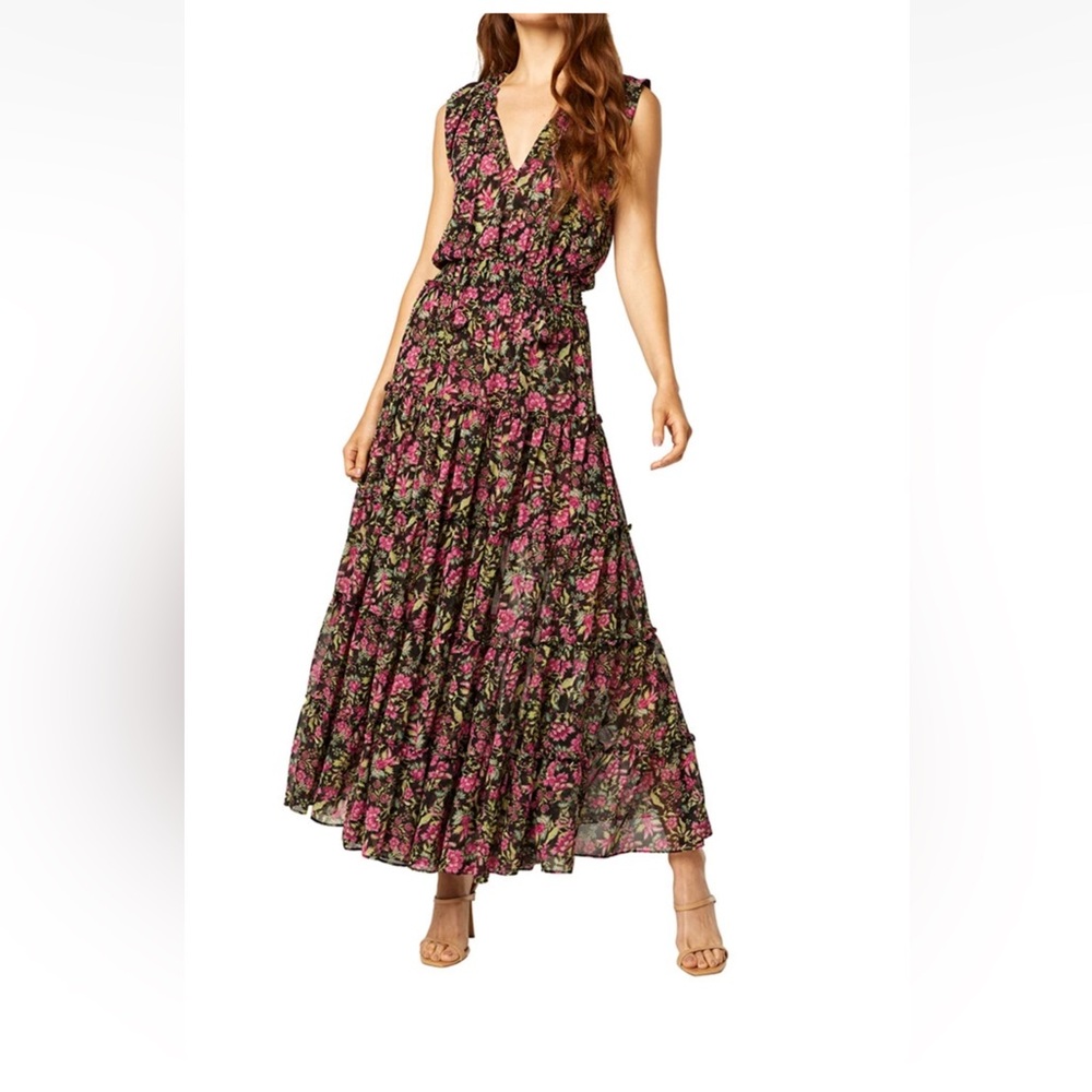 Misa Los Angeles Pink Tiered Maxi Dress V-Neck Sleeveless